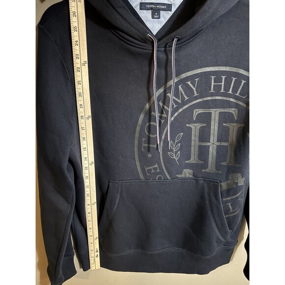 Tommy Hilfiger Hoodie Med Mens Crest Navy Blue Gray Logo Fleece Sweatshirt - Picture 4 of 8
